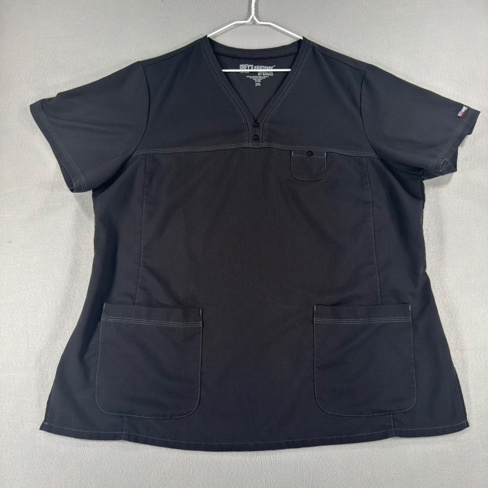Greys Anatomy by Barco Womens Black V-Neck 3 Pocket Scrub Top 2XL 41340X